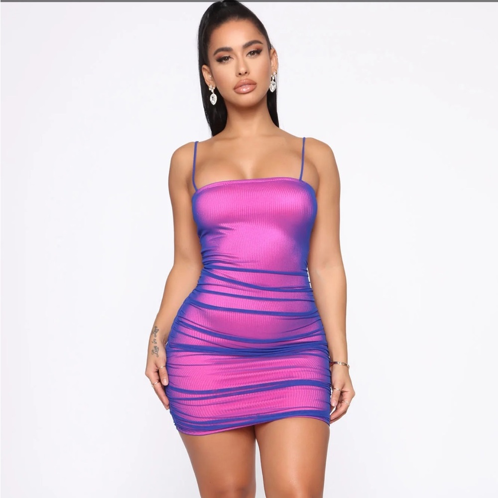 Double Life Mesh Mini Dress - Royal/combo